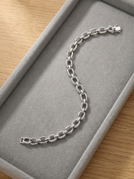 Sparkling Silver Oval Link Bracelet