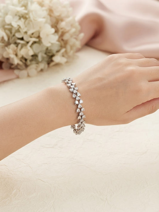 Silver Pavé Leaf Link Bracelet
